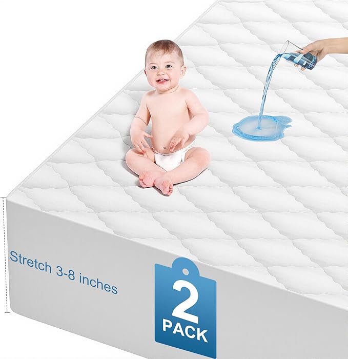 2Pack Waterproof Crib Sheets for Boy, Girl - Cotton 52X28 Fitted Crib Sheets Crib Mattress Protector Sheets,Soft Toddler Bed Sheets,Washable Infant Fitted Baby Bed Sheets (White, 52 * 28inch)
