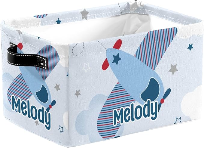 Deven Airplane Star Personalized Large Storage Baskets for Organizing Shelves with Handle,Closet Decorative Storage Bins for Bathroom,Nursery,Home