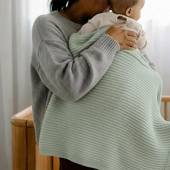 Baby Knit Blanket, 100% Cotton Waffle Patterns, Soft, Cozy, Lightweight Swaddle for Newborn & Infant Swaddling Beige Neutral, Perfect Baby Shower Ideas Sage Green 28x36