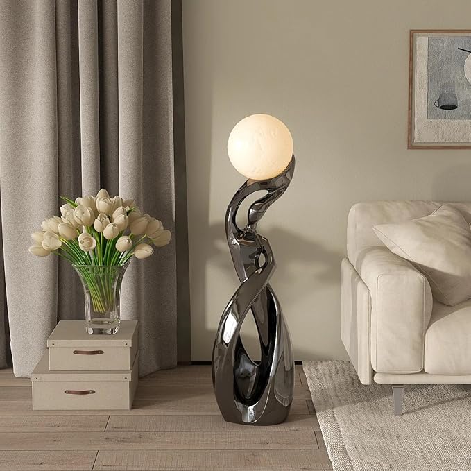 Bofea-Smoky Color Floor Lights,3D Moon Lamp with 9.44 Inch Resin Base,Mood Lighting with Touch Control Brightness for Home Decor, Bedroom Lighting