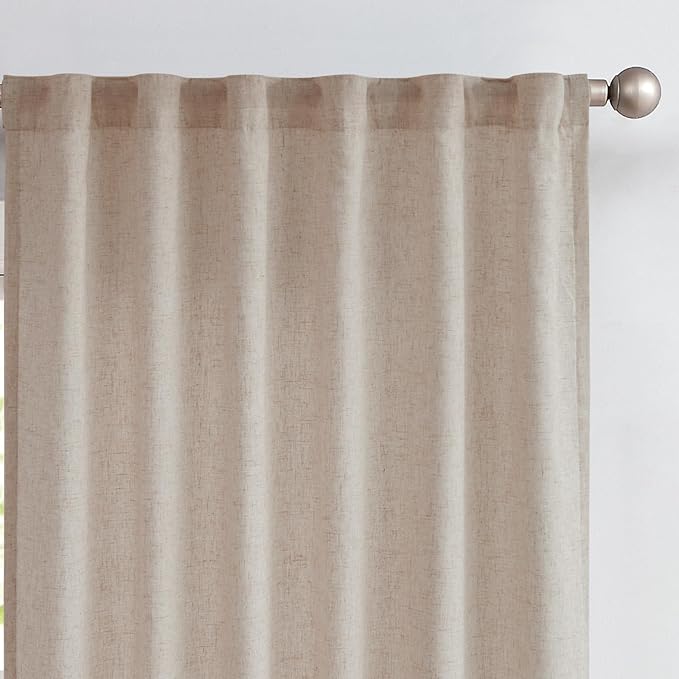 jinchan Linen Curtains with Privacy Lining 63 Inch Length Taupe Brown Farmhouse Closet Lined Drapes for Small Narrow Window Bedroom Living Room Bay Window 2 Panels Rod Pocket Back Tab