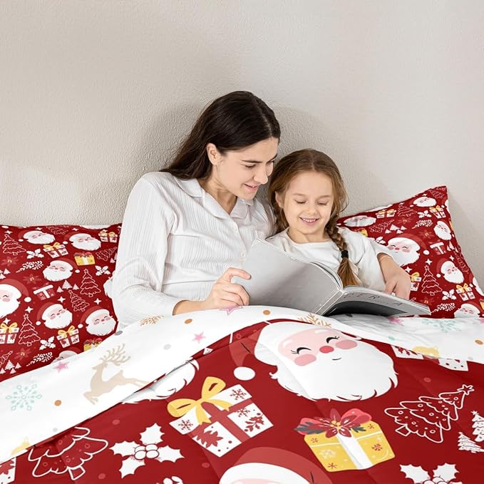jejeloiu Santa Claus Comforter Set Full Size Merry Christmas Bedding Set for Kids Boys Girls Xmas Themed Duvet Quilt Red Bedroom Decor