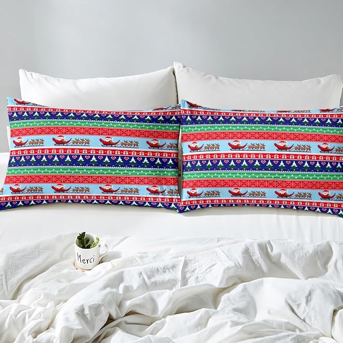 Feelyou Christmas Duvet Cover Cartoon Santa Claus Deer Bedding Set for Kids Boys Girls Teens Room Decor Christmas Tree Comforter Cover Set Exotic Ethnic Pattern Bedspread Cover 3Pcs Zipper King Size