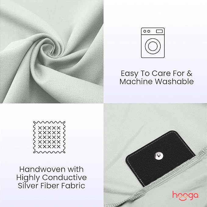 Hooga Grounding Pillow Case, Queen Size Earth Connected Pillowcase, Bedding. Improve Sleep, Energy, Inflammation, Snoring. 94% Organic Cotton, 6% Silver Fiber, 20’’x30’’ Size. Off White