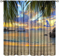 Ocean Beach Curtains,Sunset on Beach in The Evening Hawaiian Seaside Scene Pattern Blackout Print Home Bedroom Living Room Window Treatments 2 Panel Set 63x63 Inch