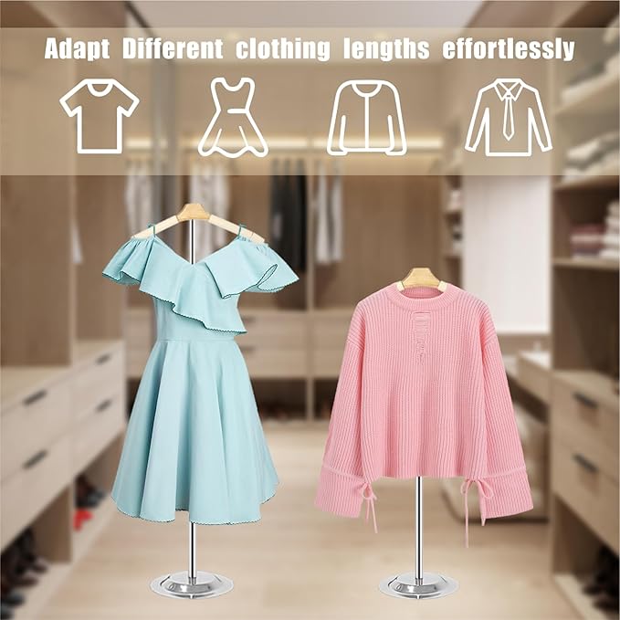 Eunika 2 Pack Adjustable T Shirt Display Flexible Shoulder Stand, Portable Metal Shirt Rack Display Stand Garment Coat Holder for Clothing Garment Coat Retail Vendor, Cloakroom,17-31 Inch,Beige