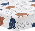 Lambs & Ivy Playful Elephant 100% Cotton White/Blue Baby Fitted Crib Sheet