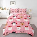 Feelyou Pink Christmas Comforter Set King Size Santa Claus Bedding Set for Kids Boys Girls Deer Penguin Duvet Quilt Snowman Bedroom Decor Microfiber 3 Pcs with 2 Pillow Cases