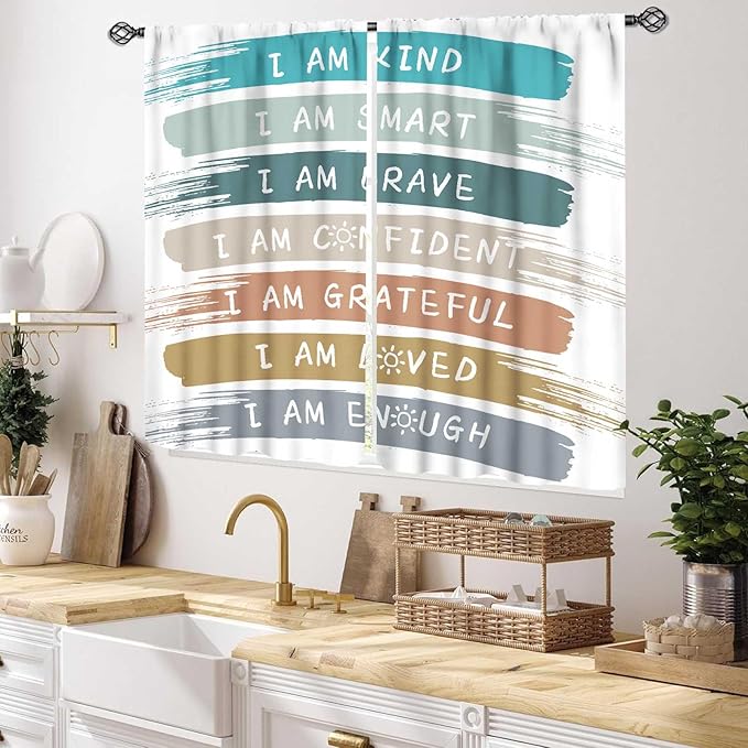 Rainbow Curtains for Classroom, Kids Girls Baby Boho Cute Inspirational Motivational Quotes Cartoon Colorful Pastel Nursery Classroom Bedroom Living Room Bathroom Window Drapes 2 Panels, 55x39 Inch