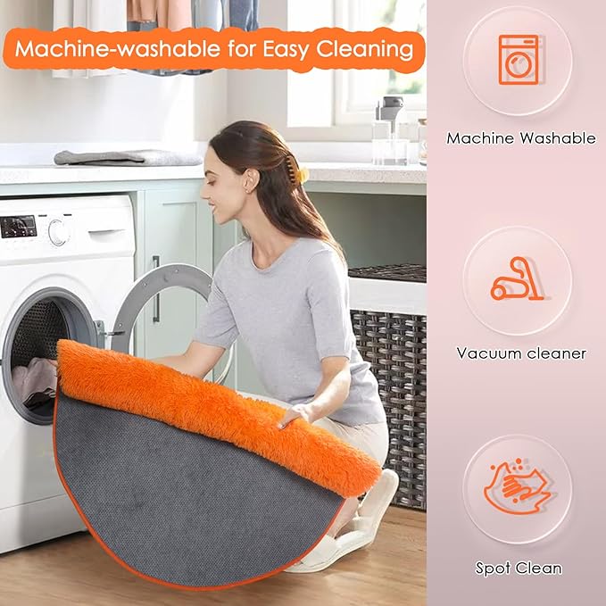 Amdrebio Orange Circle Round Rug 6Ft for Living Room Bedroom, Fluffy Furry Shag Area Rugs for Kids Room Decor Aesthetic, Cute Fuzzy Plush Shaggy Carpet for Baby Nursery Dorm Playroom, Teen Girls Boys