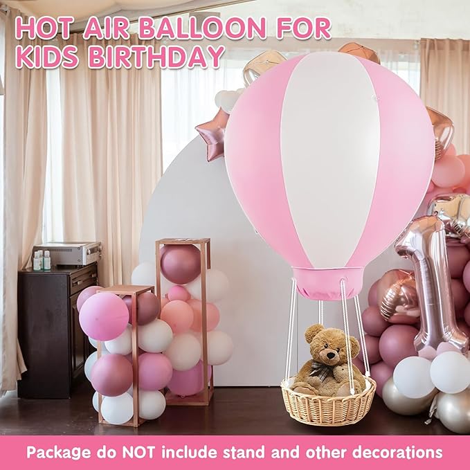 3FT Hot Air Balloon Decorations with Air Pump, Hanging Balloon for Girls Boys Baby, for Birthday Wedding Exhibitions, Pink