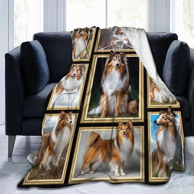 Sheltie Blanket Shetland Sheepdog Decor Gifts Throw Blanket Super Soft Flannel Lightweight Fluffy Plush Cozy Fuzzy Fleece Stuff Blanket for Dog Lover Kids Boys Adults Man for Bed Sofa 50"X60"