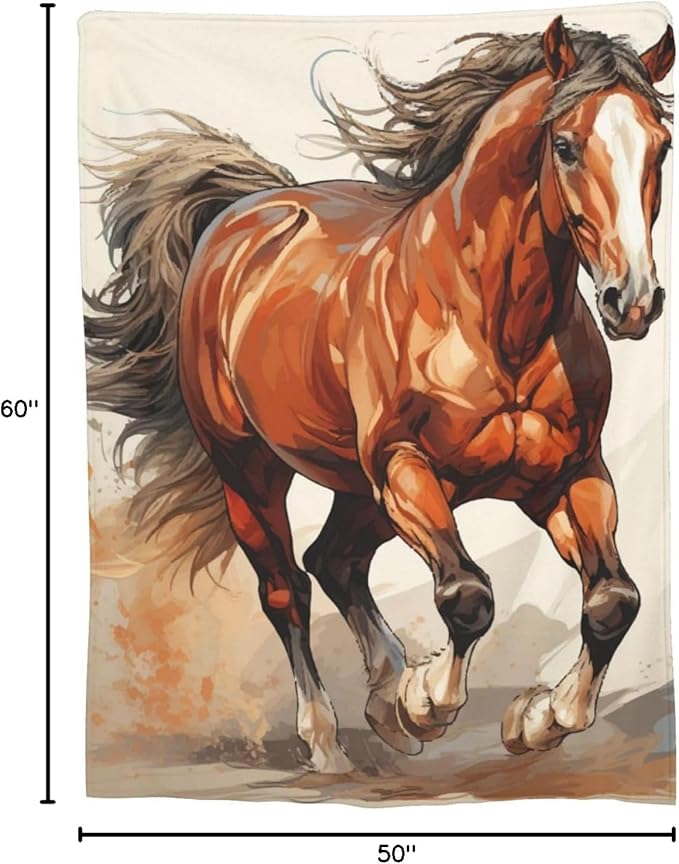 Horse Blanket for Boys Men Adults Fleece Flannel Running Horse Comfy Lightweight Throw Blankets for Couch Travel Bedding Decor 60x50 Inches