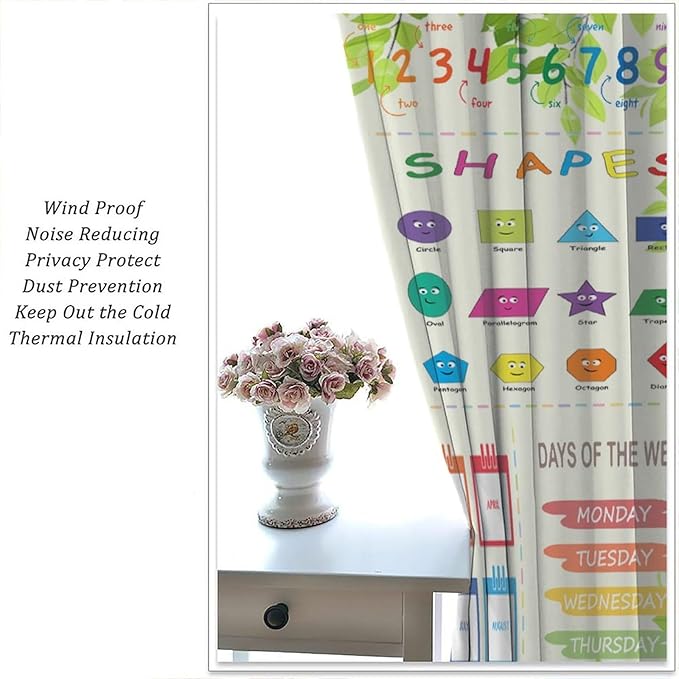 Kids Alphabet Curtain Cartoon Animal Nursery Rustic Leaves Plant Funny School Education Learning Tools Printed Rod Pocket Blackout Window Drapes for Bedroom Living Room 63" W X 72" L