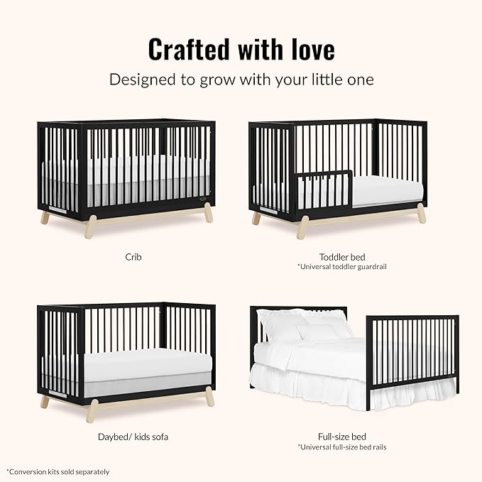 Dream On Me Hygge 5-in-1 Convertible Full-Size Baby Crib in Matte Black Vintage, GreenGuard Gold & JPMA, Converts to Toddler, Day & Full-Size Bed, Adjustable Mattress Heights, Modern Nursery