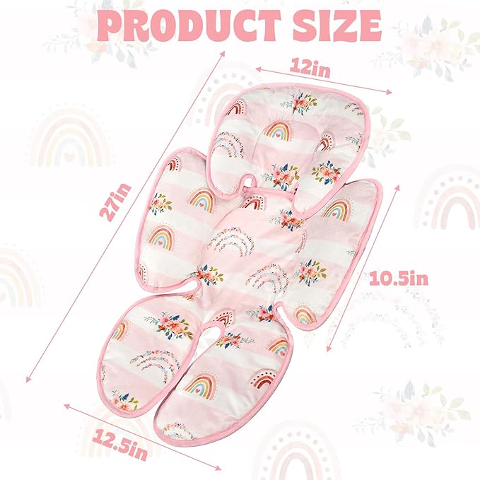 Pea Pod Infant Car Seat Insert 2-in-1 Baby Car Seat Head & Body Support for Newborn Preemie Carseat Stroller Cushion Pad Headrest with Soft Minky Dot Fabric Backing, Rainbow & Floral