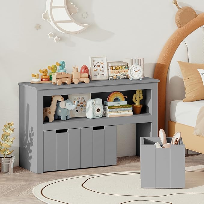 Costzon Toy Storage Cabinet, Toy Chest w/ 3 Removable Drawers, Wheels & Spacious Tabletop, Toddler Storage Organizer for Kids Room, Playroom & Nursery (Grey, 13" D x 40" W x 24.5" H (3 Drawers))