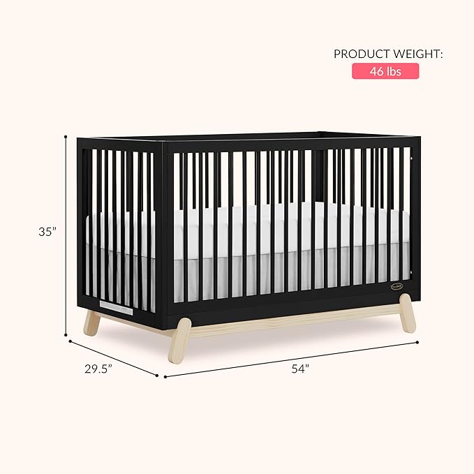 Dream On Me Hygge 5-in-1 Convertible Full-Size Baby Crib in Matte Black Vintage, GreenGuard Gold & JPMA, Converts to Toddler, Day & Full-Size Bed, Adjustable Mattress Heights, Modern Nursery