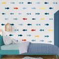 80 Pcs Creative Ocean Fish Wall Decals, Peel and Stick Blue Fish Wall Stickers, Vibrant Sea Life Watercolor Fishing Wall Decor for Kids Room Nursery Bedroom Playroom Classroom