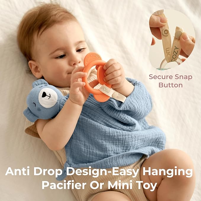 Momcozy Bear Loveys for Babies with Cotton - Soft Security Blanket for Boy or Girl for Self-Soothing On-The-Go-Portable & Anti-Drop Design - Newborn Gift，Must Have（Blue 14 inch）