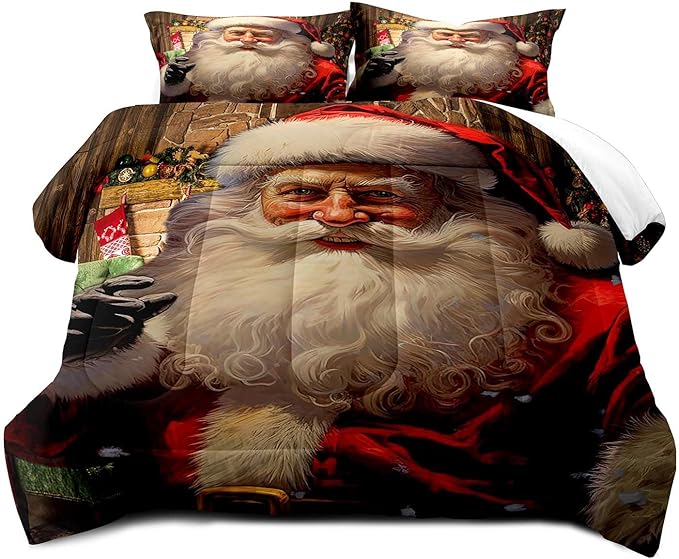 LUVIVIHOME 3PCS Christmas Comforter Set King Size, Funny Santa Claus Bedding, Teens Boys Girls Kids Bedding, Winter Holiday Happy New Year Merry Christmas Bedroom Decor, Xmas Gifts, 2 Pillow Cases