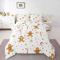 Feelyou Cute Gingerbread Man Comforter Set Full Size Candy Cane Bedding Set for Kids Boys Girls Golden Snowflake Duvet Quilt Christmas Pattern Bedroom Decor Festive Design 3 Pcs with 2 Pillow Cases