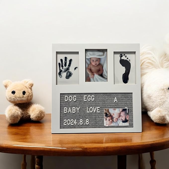 MCstars Baby Handprints and Footprints Kit - Organic Glass Nursery Picture Frame for Life Photos, Personalized Ultrasound Photo Frame, Handprint and Footprint Mold Kits, gift for First Time Moms.