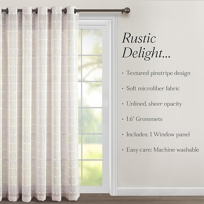 Lush Decor Farmhouse Textured Grommet Sheer Window Curtain Panel (Single Panel), 115"W x 84"L, Beige