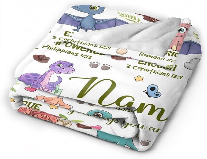 Personalized Dinosaur Blanket,Custom Dinosaur Gifts for Kids Boys,God Says I Am Themed Blanket,Meaningful Thoughtful Religious Baptism Christian Gifts,Bible Verse Quilt with Name,50"x60" for Teens