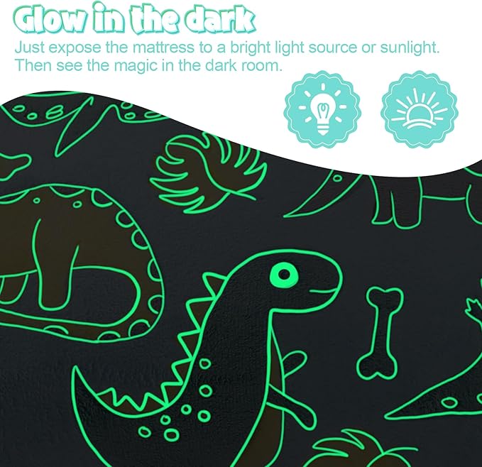 MeMoreCool Foldable Floor Mattress for Kids, Glow Toddler Nap Mat for Sleeping and Daycare, Portable Trifold Futon Mattress Floor Bed, Dinosaur