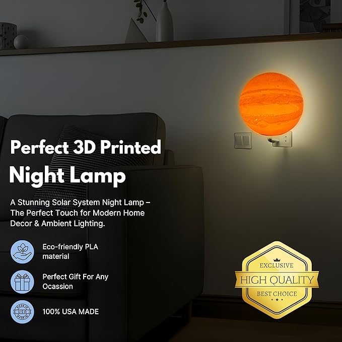 Moon Night Lights | Night Lamp LED Light | 3D Solar System NightLight, Planet Home Décor, Space Nursery, Kids Room, Space Gift, Birthday Gifts, Bedroom Decorations (Jupiter, 4 Inch)