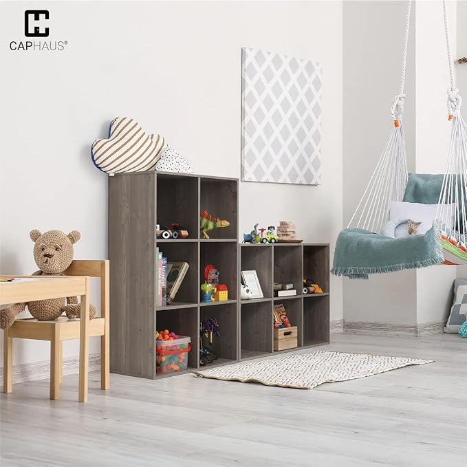 CAPHAUS 11-Inch Cube Storage Organizer Shelf, Home Storage Shelf Divider w/Back, 9-Cube Storage Bookcase, White