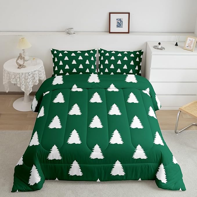 Feelyou Christmas Trees Bedding Set for Kids Boys Girls King Size Xmas Comforter Set Ultra Soft Winter Xmas Comforter Holiday Decor Duvet Quilt Bedroom Decor Christmas Ornaments Quilt