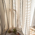 Deeprove White and Black Boho Curtains 72 inches Length for Living Room Bedroom Nursery, Chic Bohemian 72 inches Long, Stripe Embroidery Privacy Window Fringe Decoration W52 x L72, Single 1 Panel