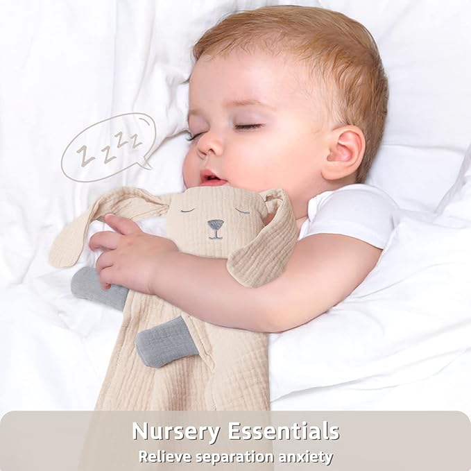 Lulu moon Puppy Security Blanket: Skin-Friendly Muslin Lovey for Travel & Daycare - Snuggle Lovie for Self-Soothe