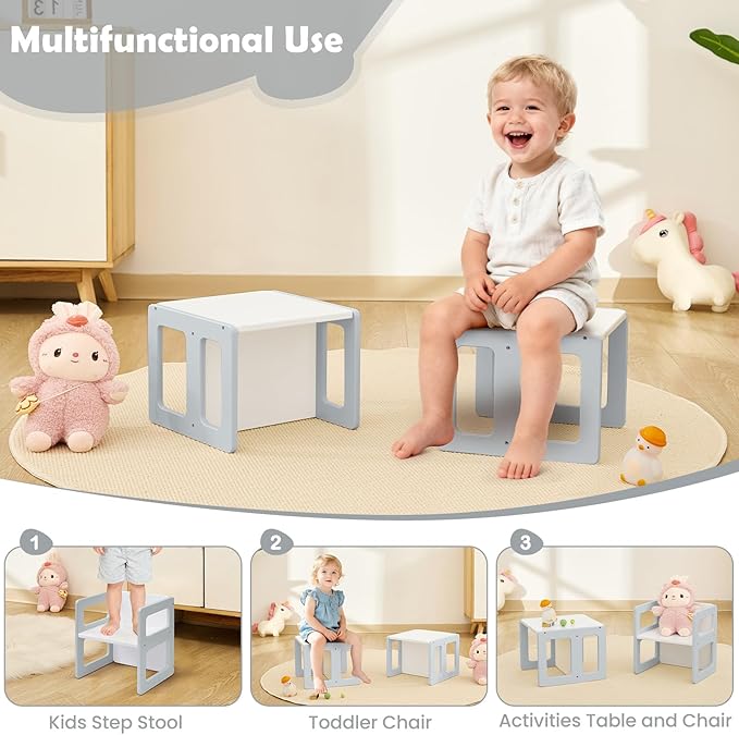 FUNLIO Height Adjustable Montessori Weaning Chair for Age 1-3, Quality Solid Wooden Chair, for Eating/Reading/Playing,Montessori Furniture with CPC Certified - Grey（2pcs）