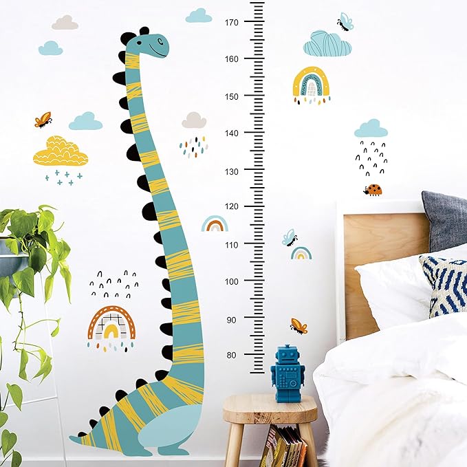 Jungle Animals Height Chart Sticker for Kids Height Measurement Growth Chart Wall Decals Cartoon Animals Giraffe Elephant Height Measurement Ruler Wall Decor for Kids Classroom Decor (Dinosaur)