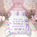 7 Pieces Purple Bowknot Kids Comforter Set King,Cherry Tropical Fruit Stars Daisy Cute Bedding Set,Bow Tie Cartoon Princess Romantic（Comforter+Fitted+Flat Sheet+2 Pillowcases+2 Throw Pillow Covers）