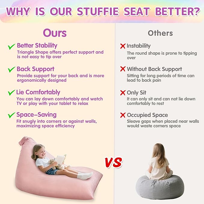 Jorbest Stuffed Animal Storage Bean Bag Chair for Kids and Adults, Luxury Velvet Stuffed Animal Bean Bag Storage, Cover Only(Sweet Pink 200 L/52 Gal)