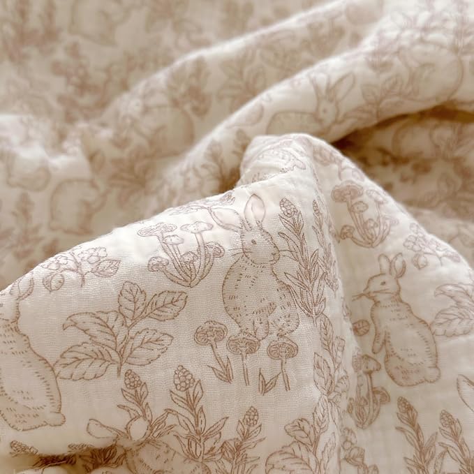 BuLuTu Muslin Toddler Blanket Rabbit Pattern, Soft Cotton Baby Toddler Quilted Blankets for Boys Girls Kids Comforter Lightweight Toddlers Nursery Bedding, Forest Pattern, 60"x78", No Pillow