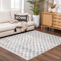 Hauteloom Benjy Living Room, Bedroom Area Rug - Farmhouse - Cream, Silver Blue - 5'3" x 7'