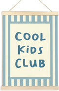 Hiuwevt Kids Room Wall Art, Cool Kids Club Poster Hanger Frame, Preppy Blue Striped Wall Art Home Decor for Boys Toddler Nursery Room Bedroom Playroom, 12x16 Inch