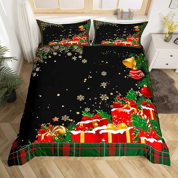 Christmas Bedding Duvet Cover Set Kids Snowflake Christmas Tree Bedding Set Boys Girls Xmas Theme Decor Comforter Cover Set Microfiber Luxury New Year Bedspread Cover Bedroom Bedclothes Toddler Size
