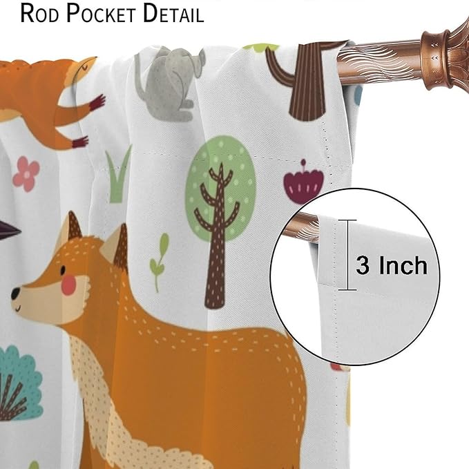 Kids Safari Animals Curtains, Baby Boy Girl Rustic Woodland Printed Cartoon Forest Window Treatments for Bedroom Living Room Nursery 2 Panels Sets, 72x63 Inch