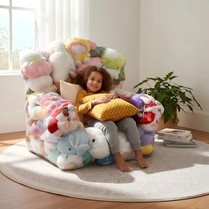 Clear Stuffed Animal Storage Bean Bag Chair Cover - Extra Large 150L, Waterproof & Easy-Clean Toy Organizer with Plastic Window,forNursery, Bedroom, Playroom (Cover Only, No Filler) (A2pcs)