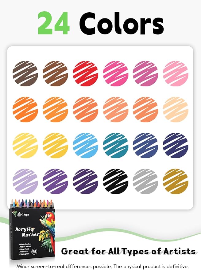 24 Colors Acrylic Paint Pens,Acrylic Paint Markers Dual Tip with Fine Tip and Dot Tip,Dot Marker for Kids Adults, Glass, Stone, Wood, Canvas, Paper, Pottery