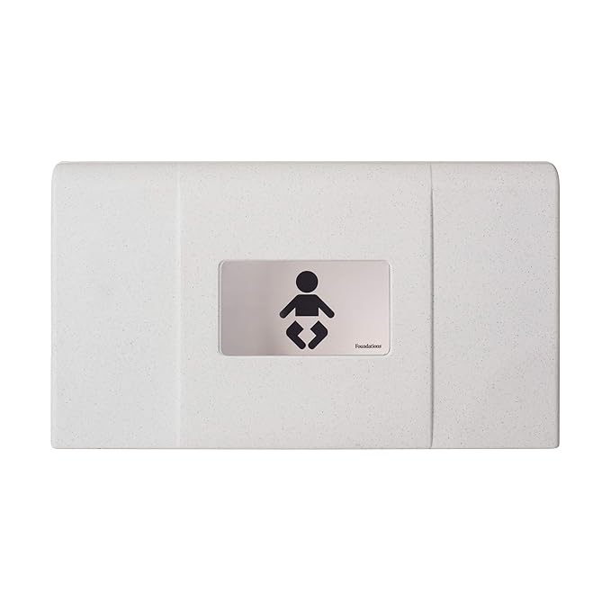 Foundations Ultra Horizontal Wall Mounted Baby Diaper Changing Station, Oversized Changing Surface, Plastic with Stainless Steel Hinge - White Granite (200-EH-03)