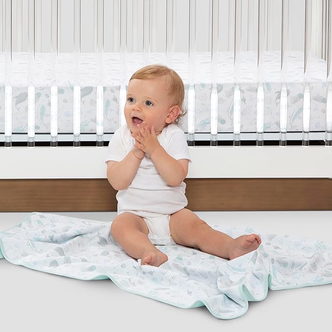Delta Children 100% Organic Jersey Cotton Baby Receiving Blankets for Girls and Boys – 30x40 Inches - GOTS Certified (Pack of 2), Sea Life