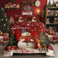 Manfei Merry Xmas Bedding Set Queen Size,Cute Deer Snownman Comforter Set Kids Boys Girls Room Decor,Christmas Tree Gift Quilt Set Soft Duvet Insert 3pcs with 2 Pillowcases