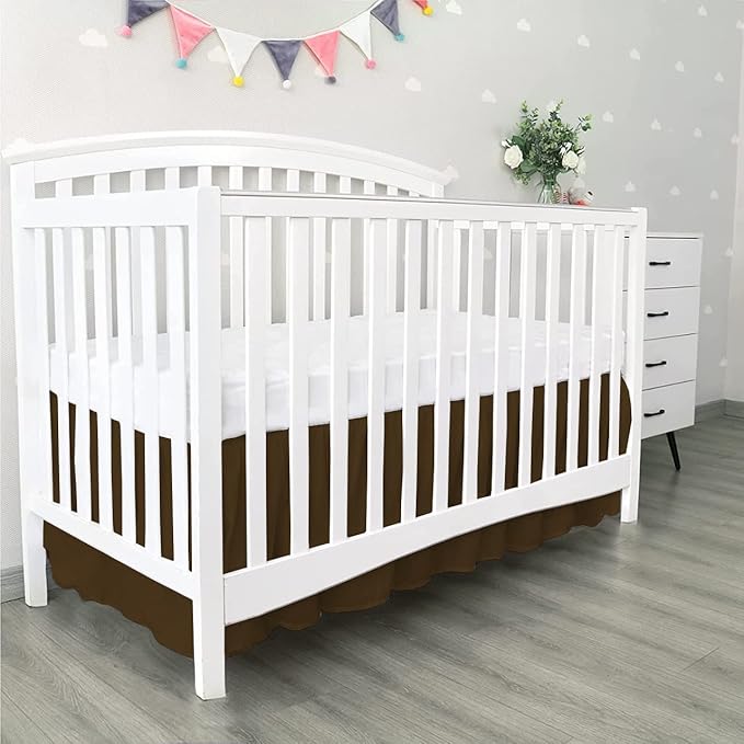 100% Egyptian Cotton, Nursery Crib Toddler (28" x 52" + 14") 800 Thread Count Crib Skirt Dust Ruffle, Bedding Skirts for Baby Boys or Girls, 14" Drop, Chocolate Solid